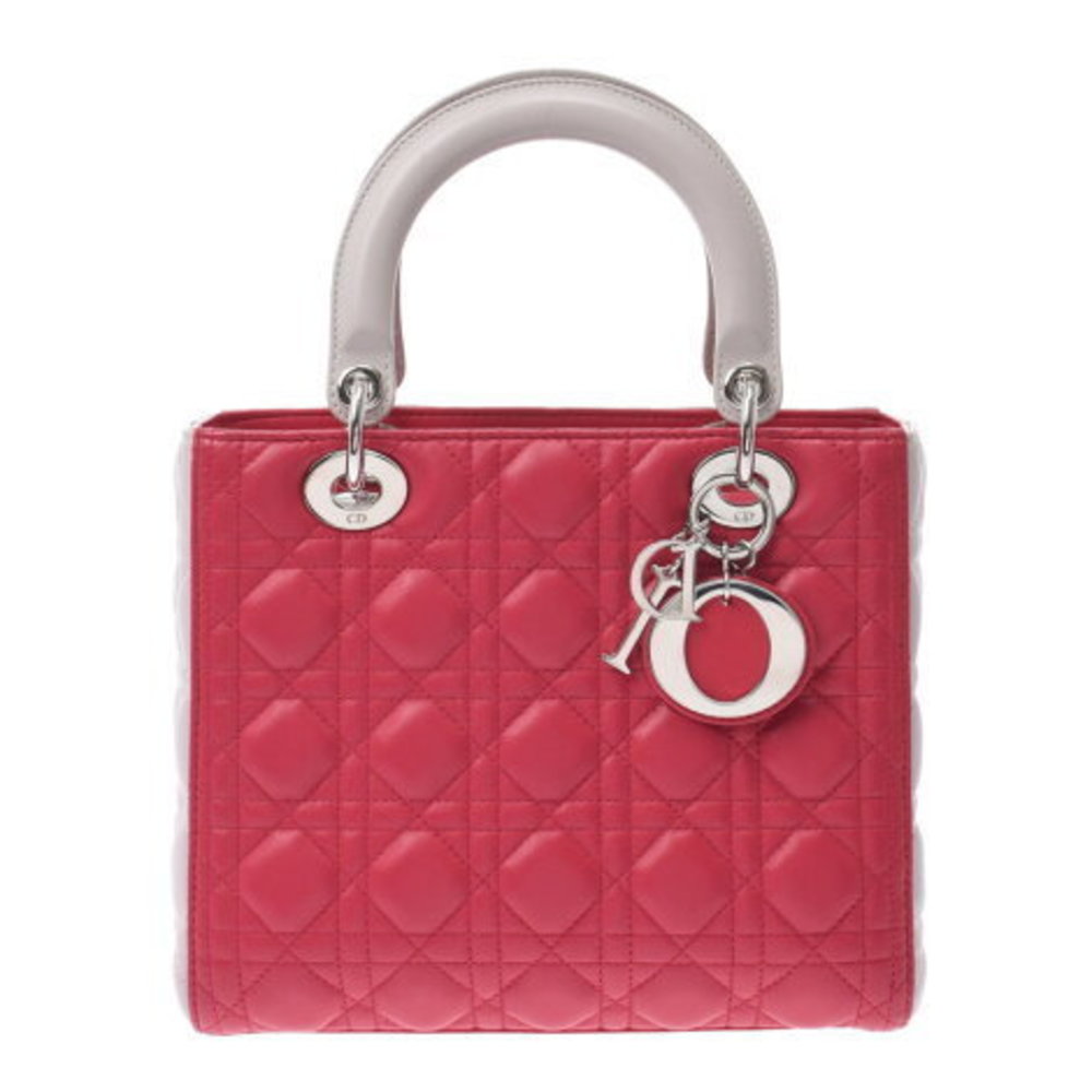 Christian Dior Lady Bag Bicolor Pink Light Grey Leather Handbag